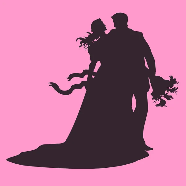 Casamento Amoroso Couple Silhouette Casal Apaixonado Abraçando Rose — Vetor de Stock