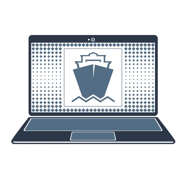 ノート パソコンの画面の船のボートのシンボルのベクトル分離イメージ — ストックベクタ