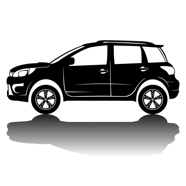 Imagen de silueta de coche aislado vectorial. Silueta negra. Coche con reflexión — Vector de stock