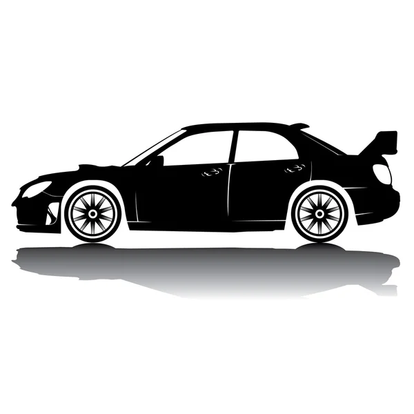 Векторное изолированное изображение силуэта автомобиля. Черный силуэт. Автомобиль с отражением — стоковый вектор