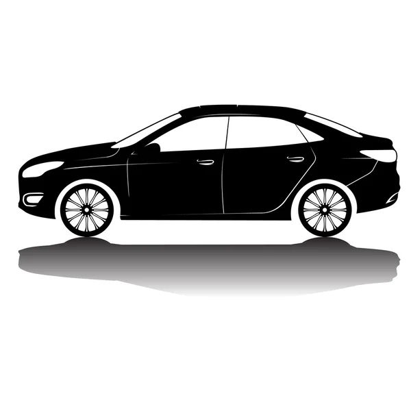 Vector isolated car silhouette image. Black silhouette. Car with reflection — Stock Vector