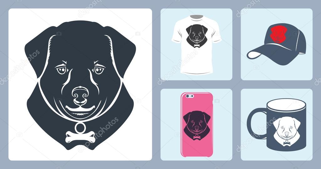 Vector Dog logo printing. Vector dog face logo. Vector dog emblem sign. Vector silhouette of a dog. Vector logo dog muzzle. Baseball cap, mug, T-shirt,  Phone Case