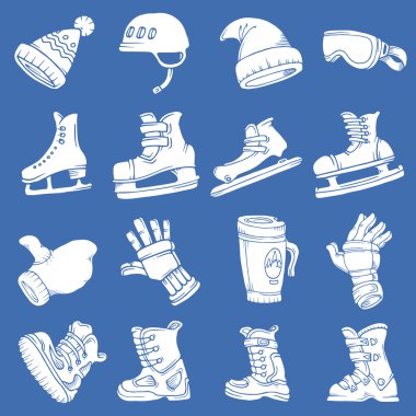 Doodle vektör izole kış sporları