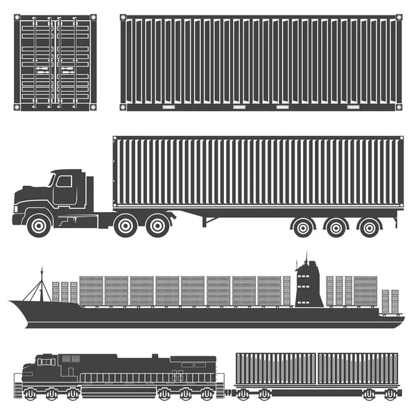Containerfartyg tåg lastbilar — Stock vektor