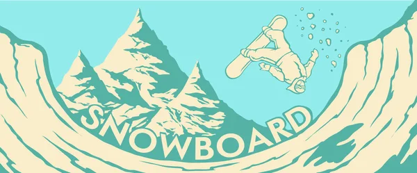 Montagnes Halfpipe snowboarder jump — Image vectorielle