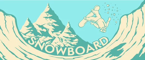 Montañas Salto snowboarder Halfpipe — Vector de stock