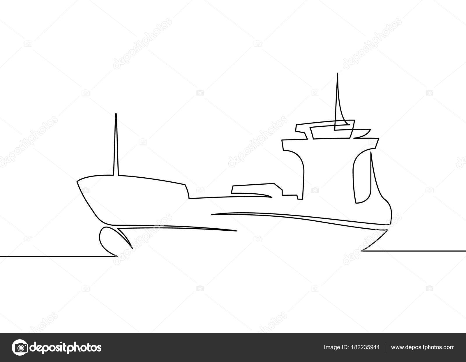 Continuous One Drawn Line Cargo Ship Silhouette Stock Vector C Derplan13 182235944