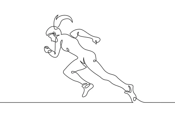Durchgehende Linie Mädchen Läuferin — Stockvektor