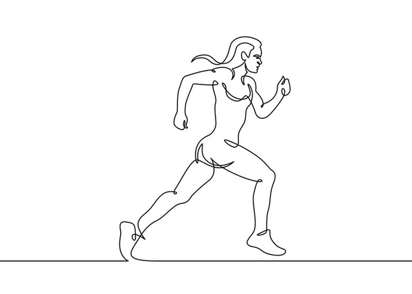 Continuo una línea dibujada chica corredor — Vector de stock