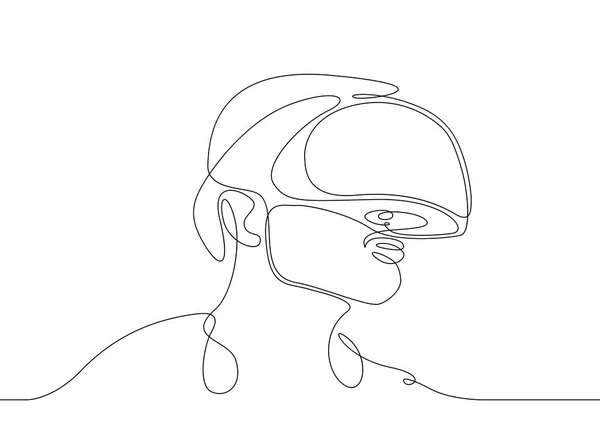 Dessin en ligne continue Homme dans les lunettes dispositif réalité virtuelle — Image vectorielle