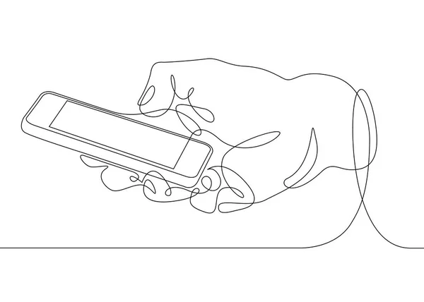 Dibujo de línea continua en su teléfono inteligente de mano — Archivo Imágenes Vectoriales