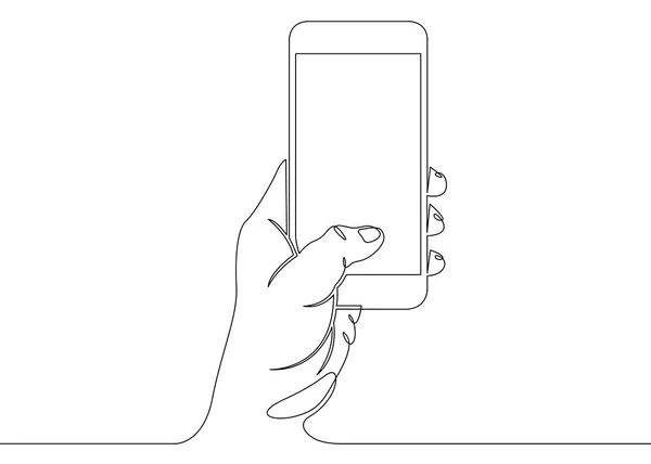 彼の手携帯電話スマート フォンで連続的にライン描画 — ストックベクタ