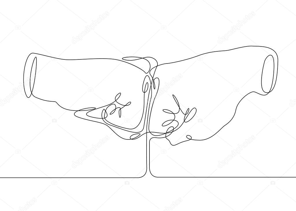 continuous line drawing Business concept of fighting hands