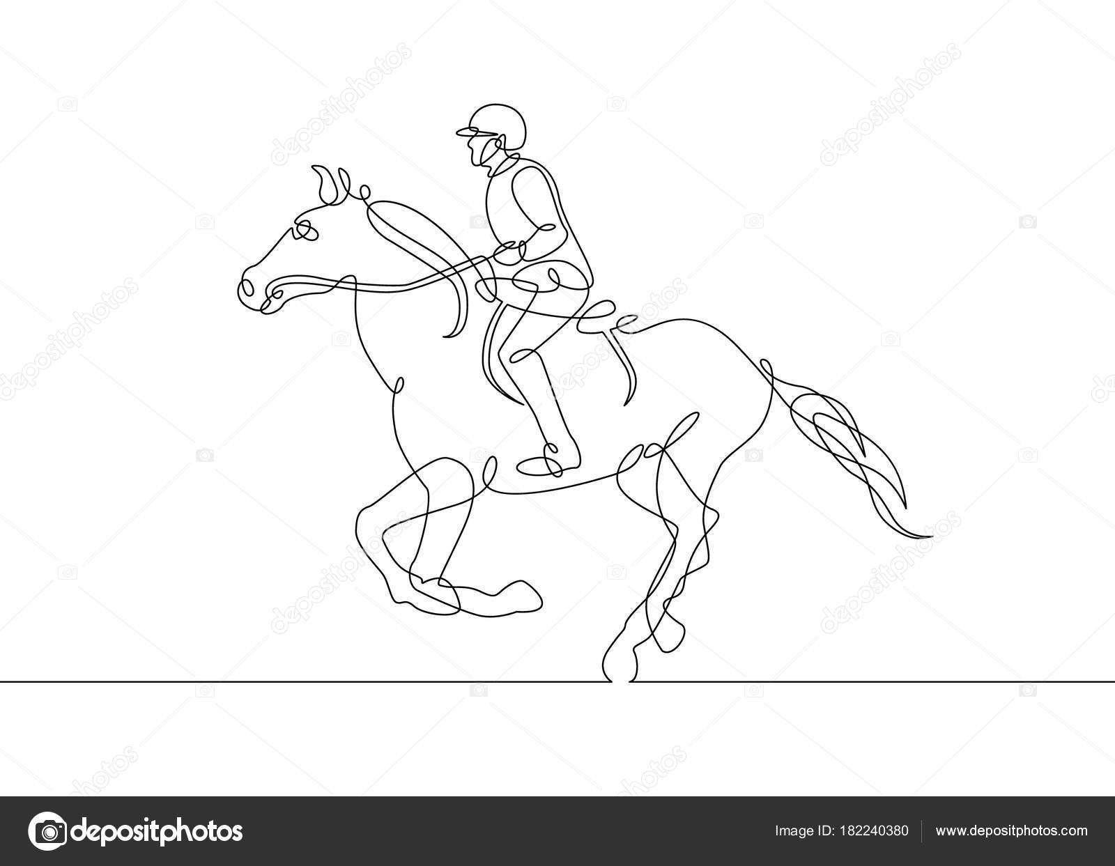 Dessin Au Trait Continu Cavalier à Cheval Image