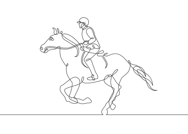 Durchgehende Linienziehung Reiter zu Pferd — Stockvektor