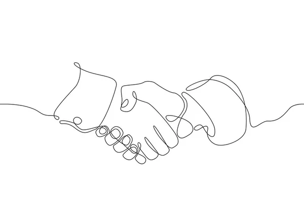 Folyamatos vonalas rajz üzletet koncepció foglalkozik kézfogás. — Stock Vector