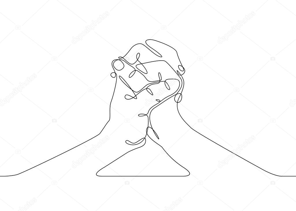 continuous line drawing Business concept of fighting hands