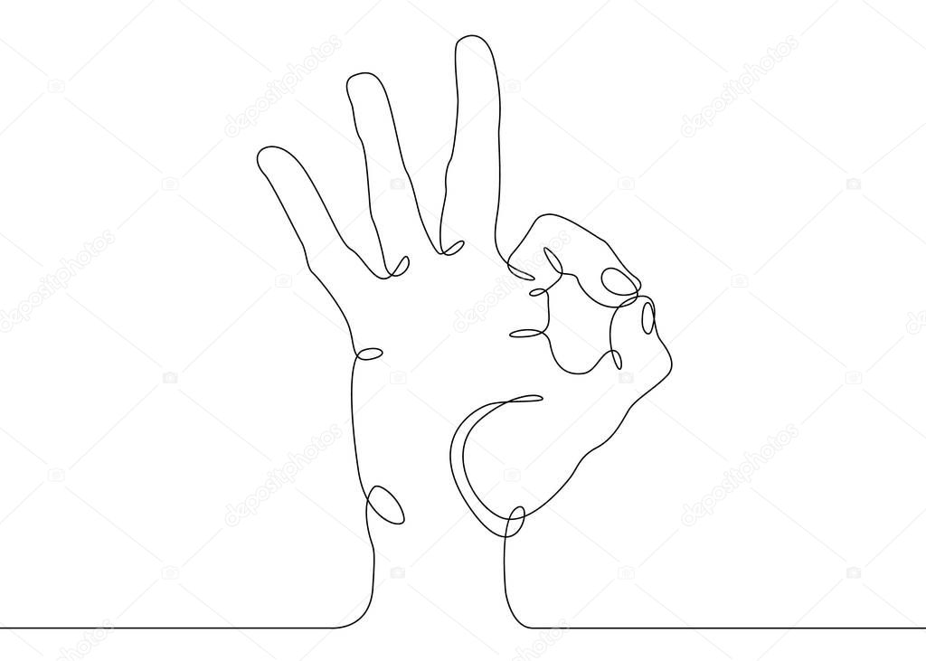 continuous line drawing Hand showing OK gesture