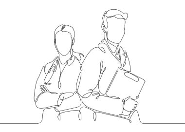 Sürekli bir çizim için doktor stethoscop şef sağlık memuru ile