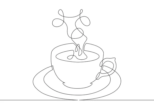 Continuous line drawing cup of coffee — Stock Vector