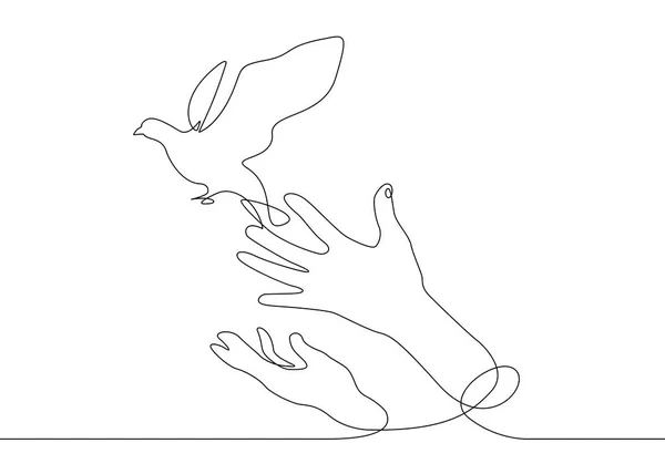 Kontinuerlig line tegning fugl fra hånd til flyvning – Stock-vektor