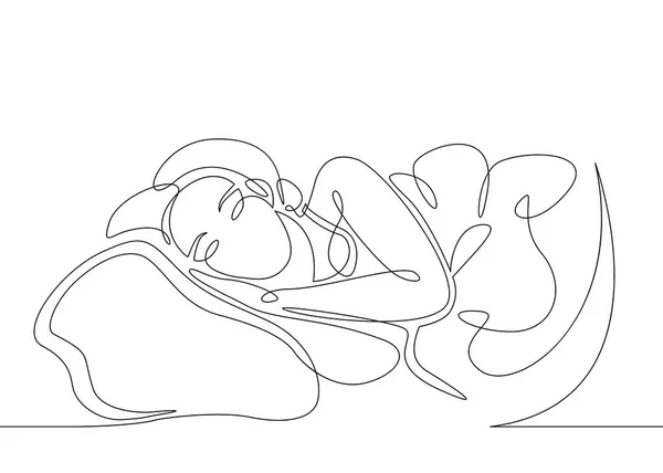 Woman sleeping on pillow - single line drawing. One Line Drawing or Continuous Line Art — Stock Vector