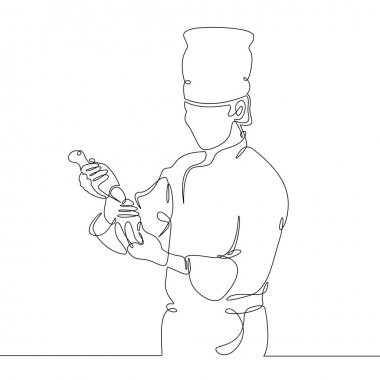 Gurme yemek Şef gıda prepping sürekli çizgi çizme