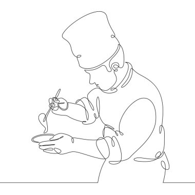 Gurme yemek Şef gıda prepping sürekli çizgi çizme