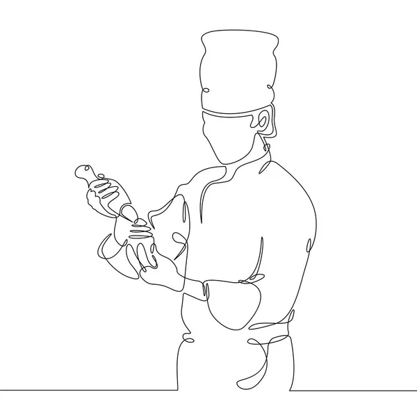 Dibujo continuo de la línea de cocina chef comida gourmet, preparación de alimentos — Archivo Imágenes Vectoriales