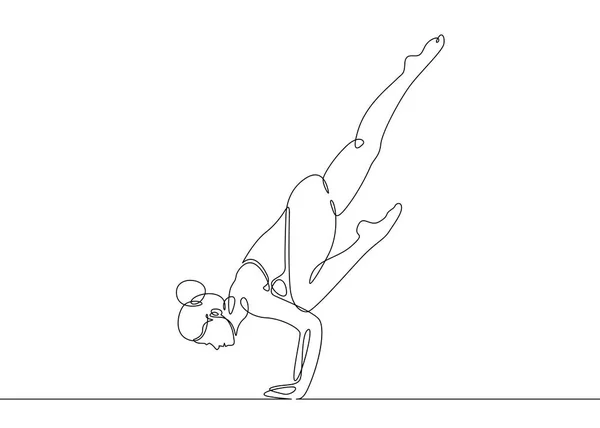 Безперервний малюнок лінії вправи жінки — стоковий вектор