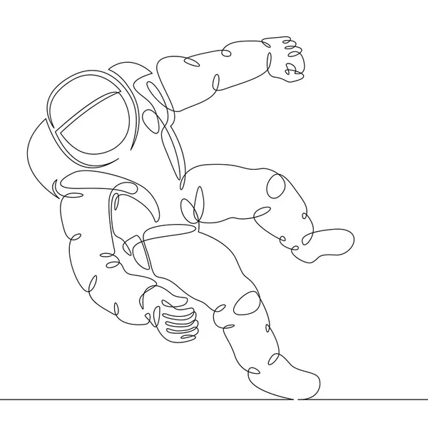 Singolo continuo disegnato un astronauta linea, astronauta nello spazio — Vettoriale Stock