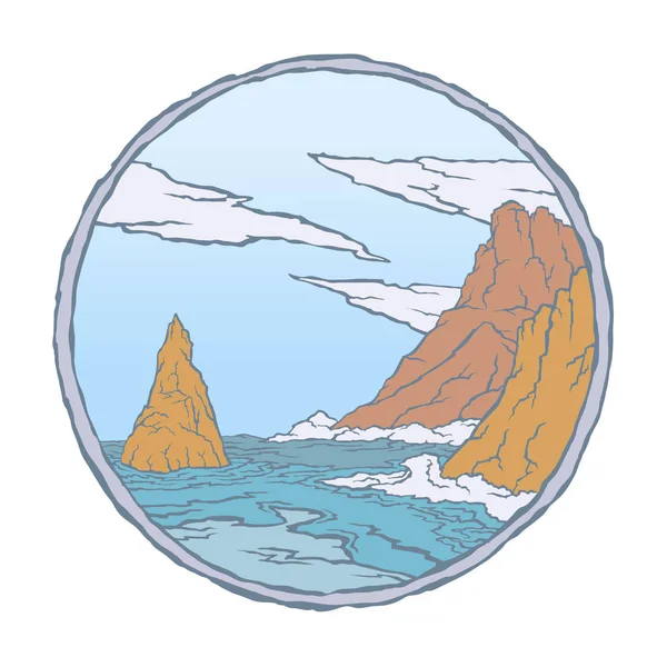 Vagues de mer de rochers — Image vectorielle
