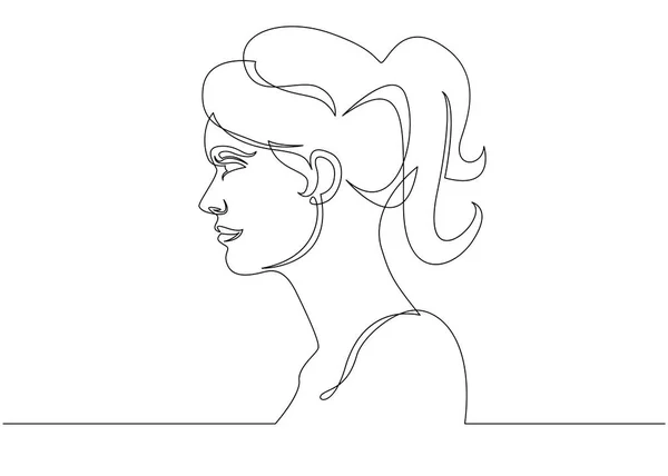 Continuous line drawing. Abstract portrait of a woman side view. Vector illustration. — Stock Vector