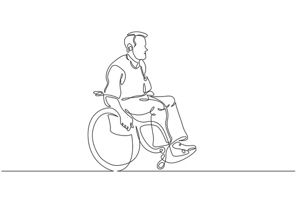 Dessin en continu. Homme handicapé en fauteuil roulant profiter avec le déplacement. Illustration vectorielle totale modifiable, choisissez l'épaisseur et le lieu de ligne — Image vectorielle