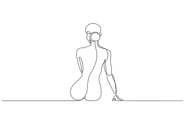 Folyamatos vonalas rajz. A nő ül vissza. Vektoros illusztráció — Stock Vector