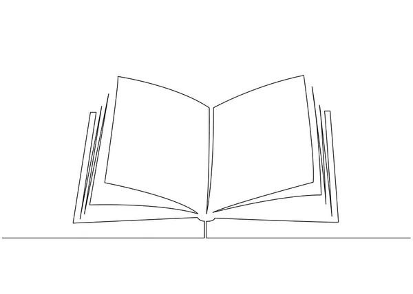 Geopend boek met pagina 's geïsoleerd op wit. Continue lijntekening. Vectorillustratie — Stockvector
