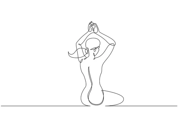 Dibujo continuo de línea. Mujer sentada atrás. Ilustración vectorial — Vector de stock