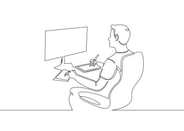 Sürekli tek çizilmiş bir satır Tasarımcısı çalışma monitör görünüyor