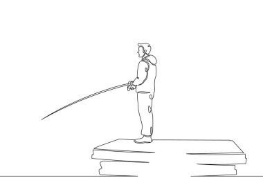 Sürekli tek çizilmiş bir satır balıkçı tekne ve İskele Balık tutma gezisi