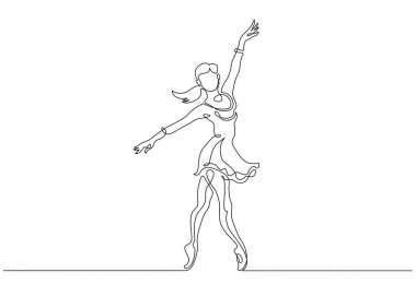 Devamlı Çizgi Sanat Çizimi. Bale dansçısı balerin. Vektör İllüstrasyonu