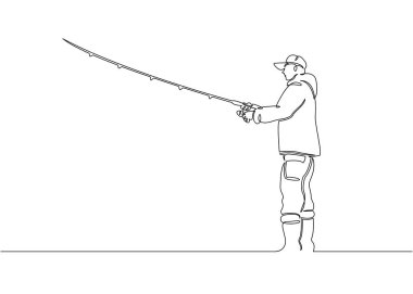 Sürekli tek çizilmiş bir satır balıkçı tekne ve İskele Balık tutma gezisi