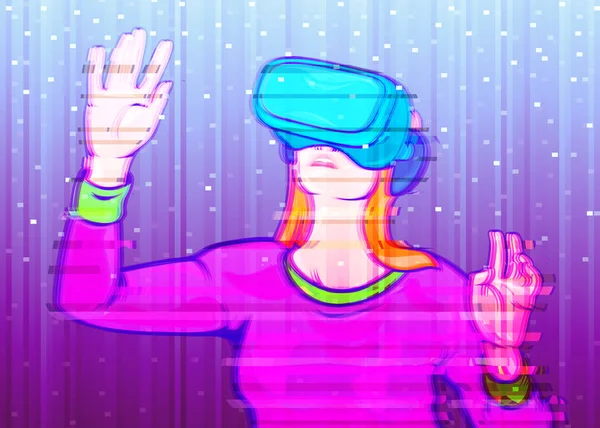 Fille femme en réalité virtuelle lunettes — Image vectorielle