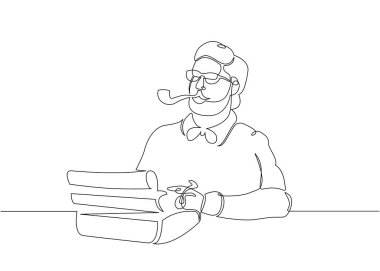 Sürekli tek çizilmiş çizgiyi yazarları yazar iş, bir daktilo, bir el yazması.