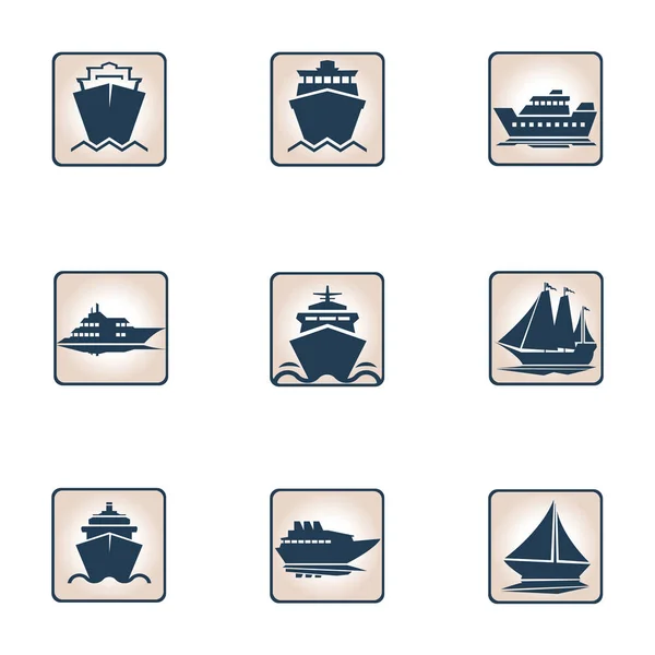 Navios, barcos, ícones de transporte de carga — Vetor de Stock