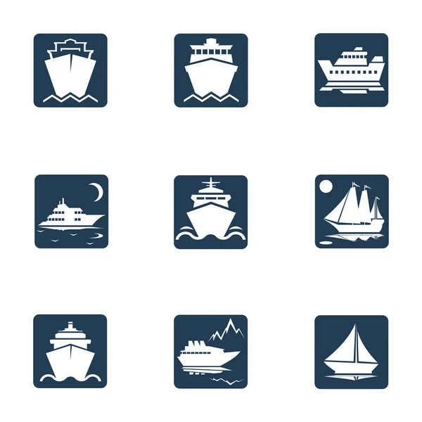 Barcos, barcos, iconos de envío de carga — Vector de stock