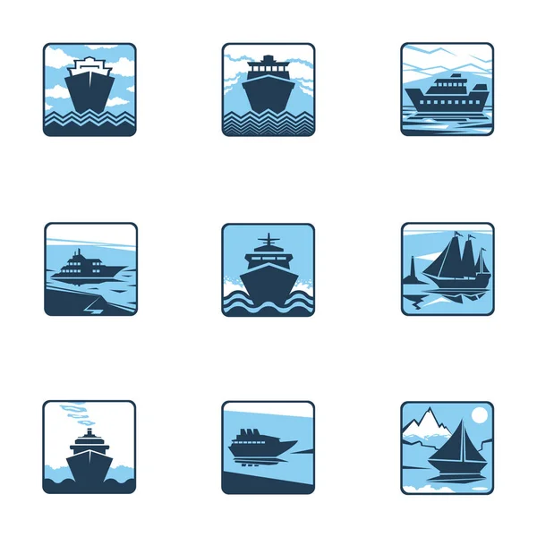 Navios, barcos, ícones de transporte de carga —  Vetores de Stock