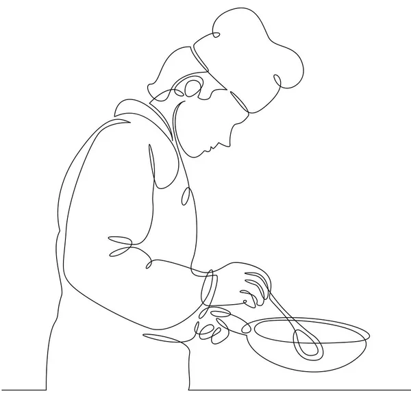 Ciągłego rysowania linii, szefa kuchni do gotowania posiłków dla smakoszy, prepping żywności — Zdjęcie stockowe