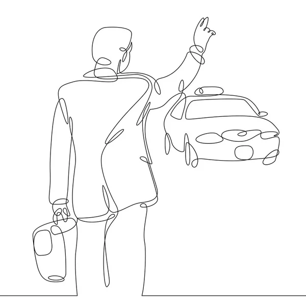 Continuous single one line drawn line passenger catches a taxi