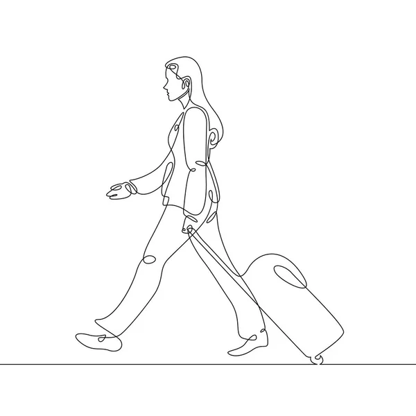 Ciągłe pojedyncze jednej linii rysowane linii pasażerskich walizka bagaż. — Zdjęcie stockowe