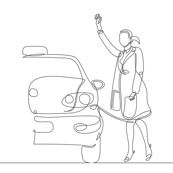 Folyamatos egyetlen sorba rajzolt vonal utas fogások egy taxi — Stock Fotó